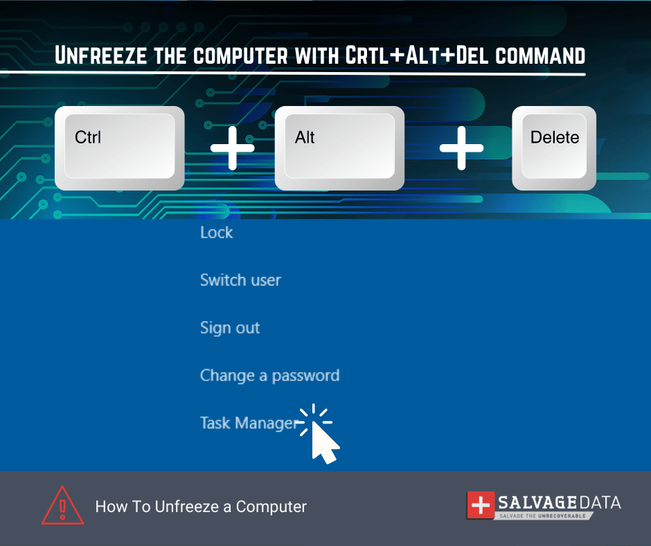 Unfreeze the computer with the Ctrl+Alt+Del command: Press Ctrl+Alt+Del simultaneously to open the Task Manager. In the Task Manager, identify and select the unresponsive program or process. Click "End Task" to terminate the selected task and unfreeze the computer.